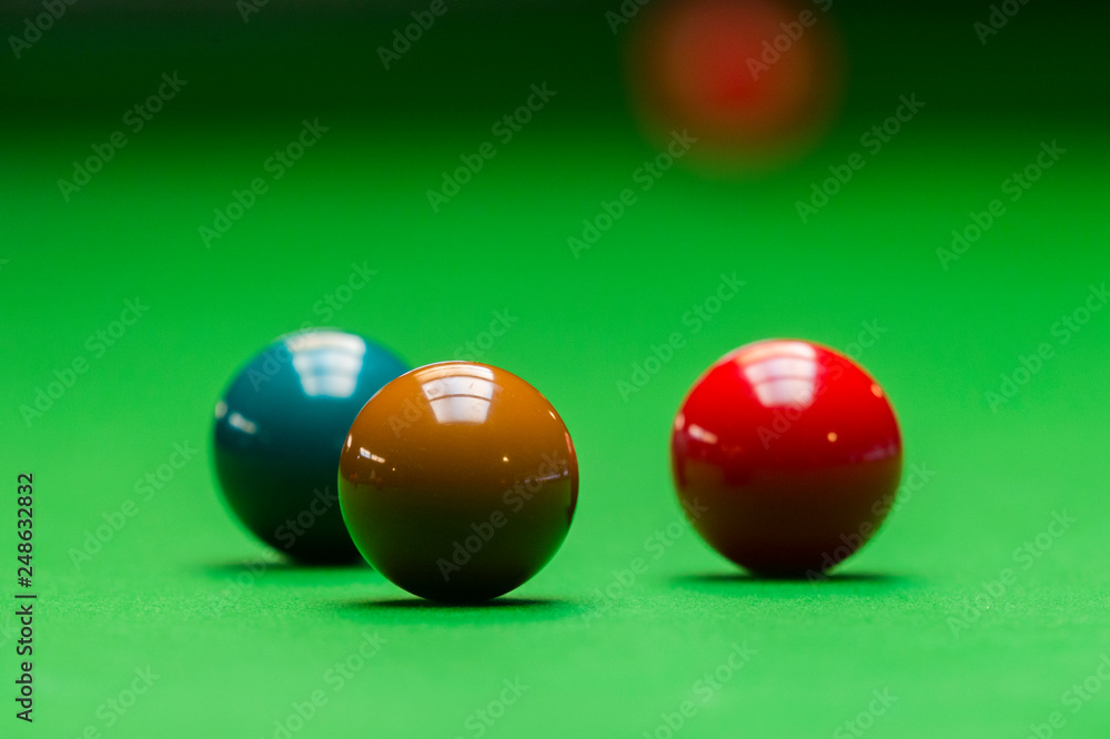 snooker ball on the green snooker table at snooker club snooker ball on the green snooker table at snooker club