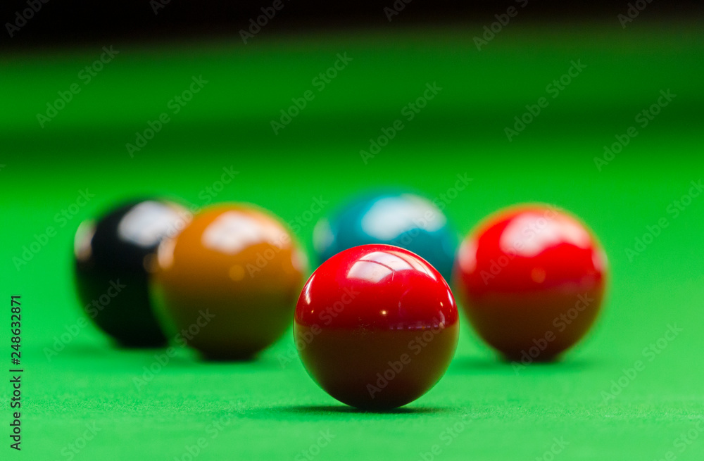 snooker ball on the green snooker table at snooker club snooker ball on the green snooker table at snooker club