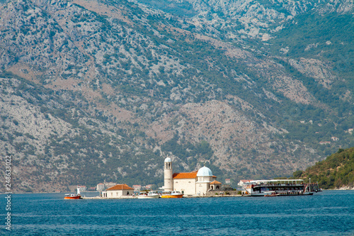 Church of Our Lady of the Rocks. Bay of Kotor, Montenegro. The island with a church on the Adriatic