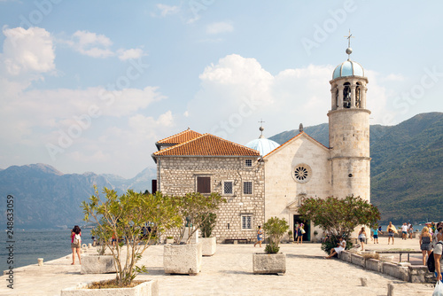 Church of Our Lady of the Rocks. Bay of Kotor, Montenegro. The island with a church on the Adriatic