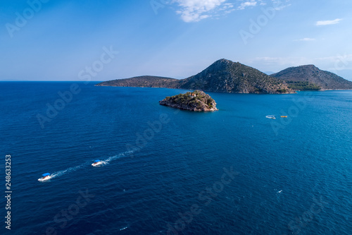 Top view of Island Koronisi near Tolo of Argolida in Peloponnese, Greece photo