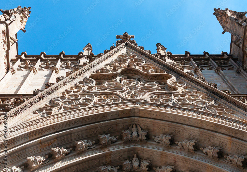 Details of entrance to Cathedral of the Holy Cross and Saint Eulalia.