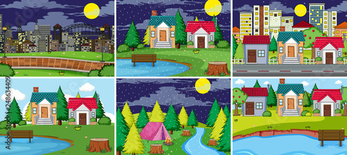 Set of rural and urban landcape