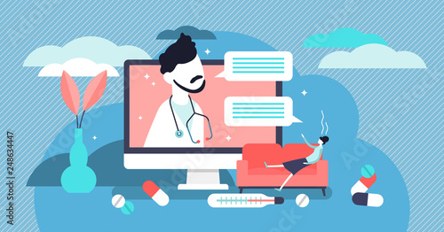 Virtual personal family doctor vector illustration. Flat tiny persons medical app concept.
