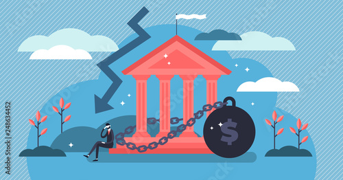 National debt vector illustration. Tiny government credit persons concept.