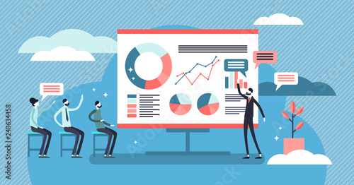 Presentation vector illustration. Flat infographics publication and speech.