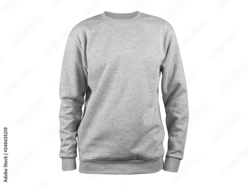 Men’s grey blank sweatshirt template, natural shape on invisible