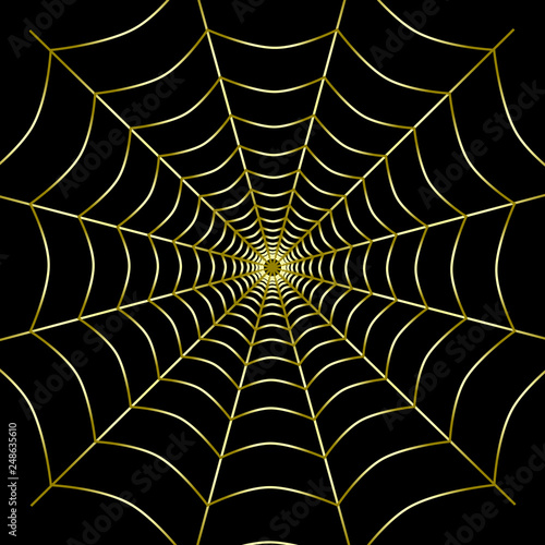 Golden spider web grid on black background. Cover for poster design. Template for brochures. Vector EPS10