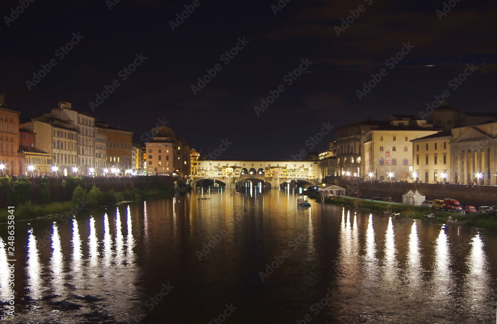 The historic bridge Ponte Vecchio at night, Florence, Italy