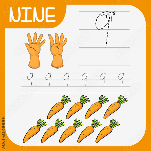Number nine tracing worksheets