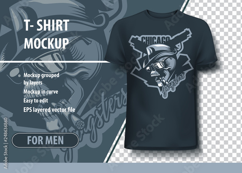 Chikago Gangsters text with Skull in hat and cigar. T-Shirt template