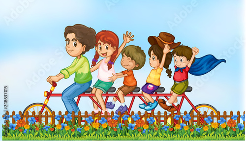 Family riding trailer bike