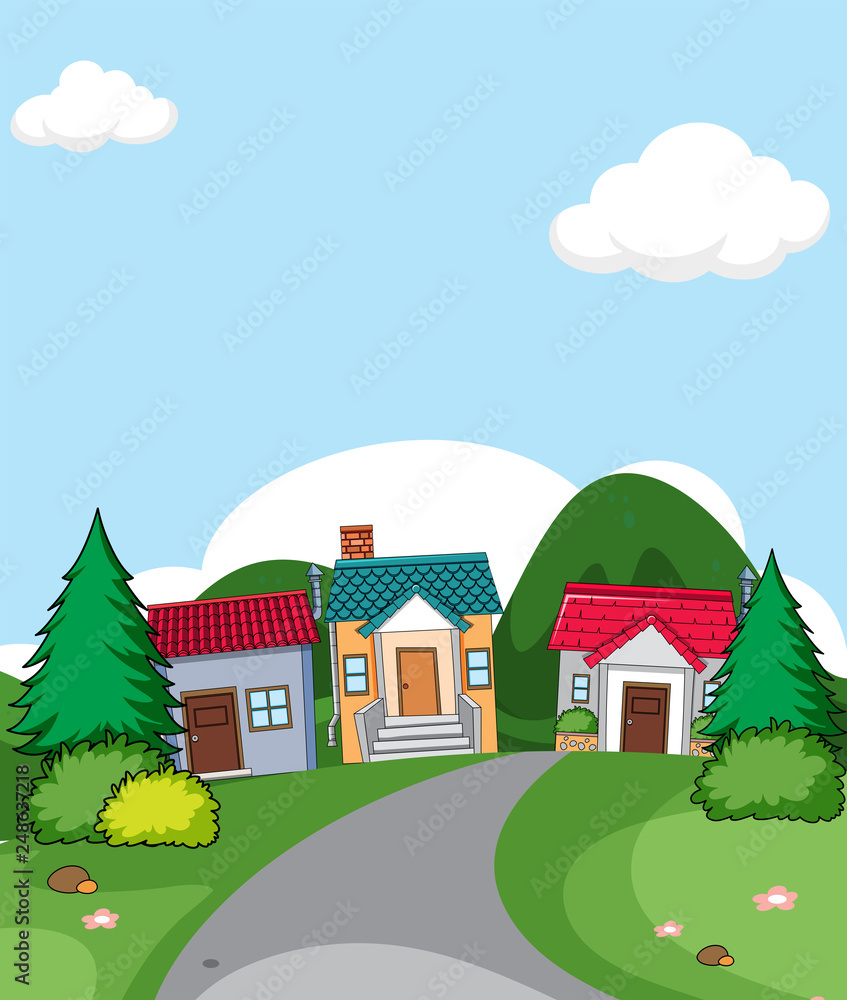A rural house village scene A rural house village scene