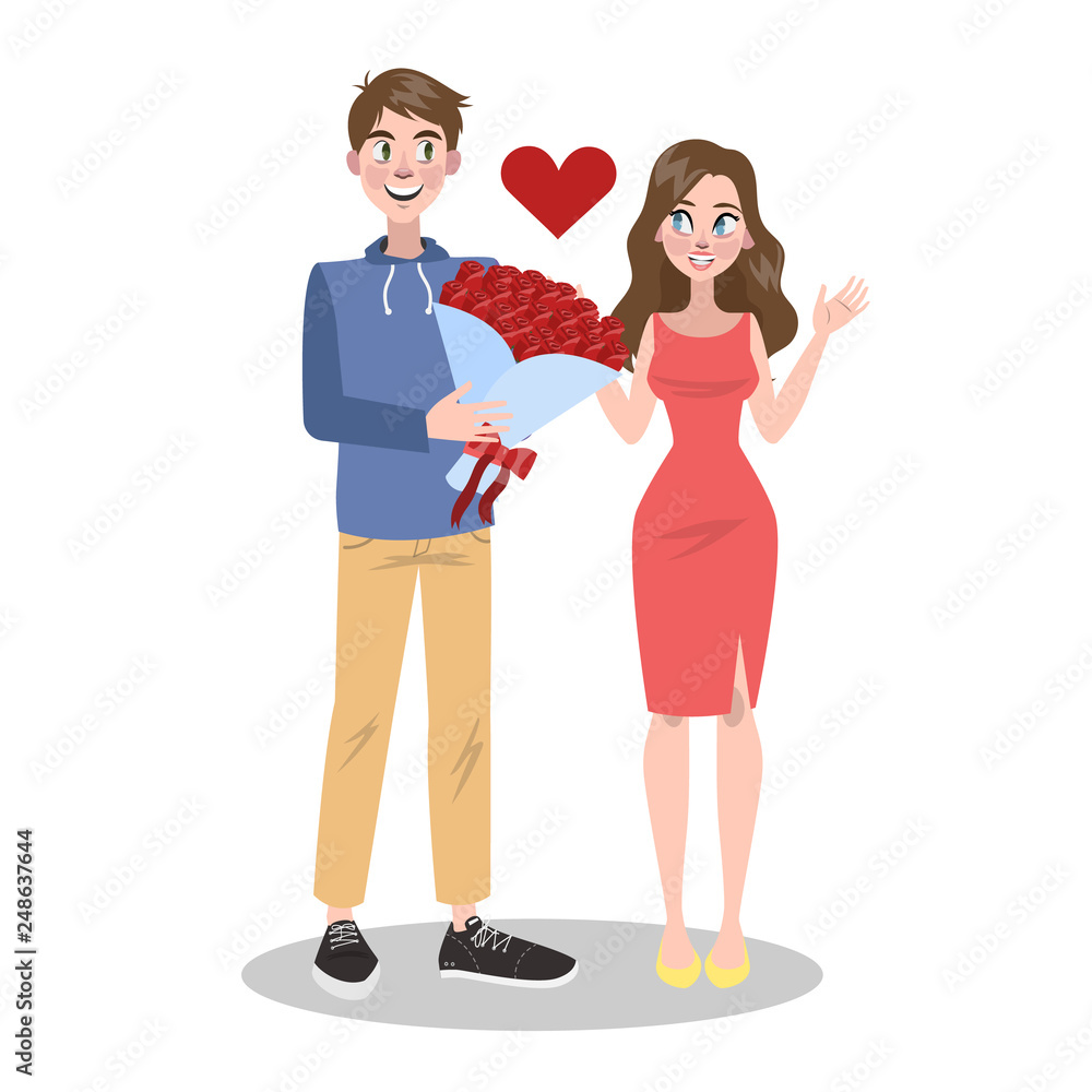 Happy couple in love. Young people on Valentine day Happy couple in love. Young people on Valentine day