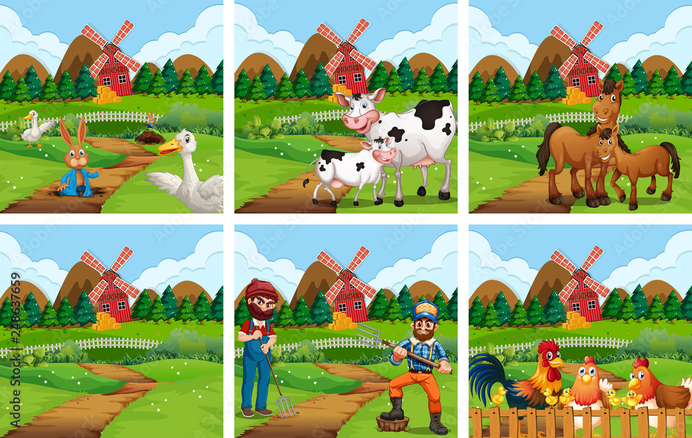 Set of farmland scene Set of farmland scene