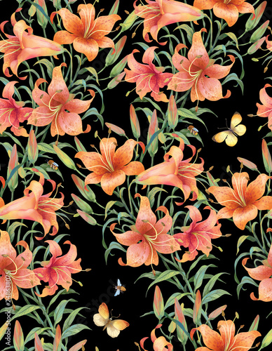 Lilies seamless background pattern. Version 2
