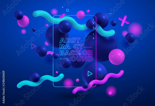 Fototapeta Naklejka Na Ścianę i Meble -  Abstract colorful composition with trend geometric elements, 3d balls. Modern. Vector illustrator. Blue and pink. Smartphone, mobile resolution. eps 10