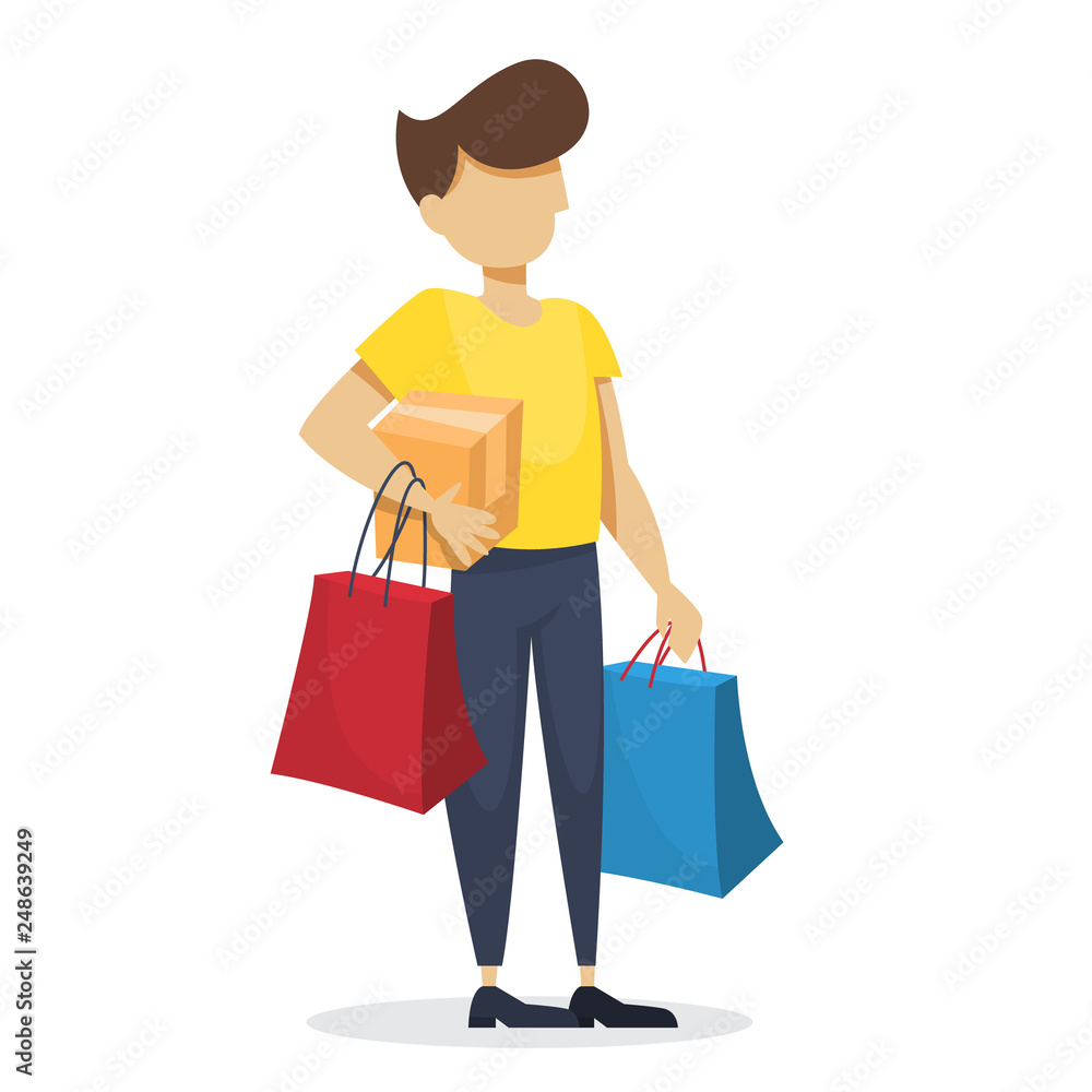 Man shopping. Grocery or fashion store. Customer Man shopping. Grocery or fashion store. Customer