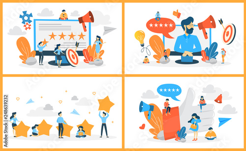 Rating web banner set. Idea of feedback