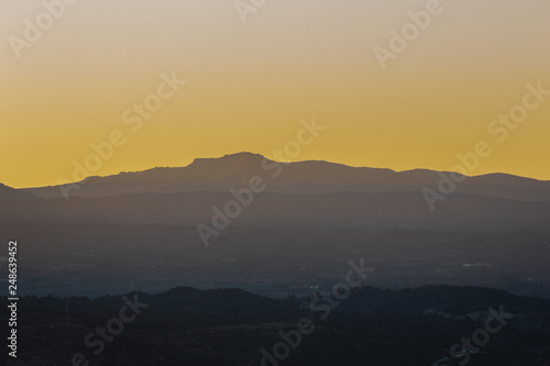 Spanish rural landscape of mountains and sunset