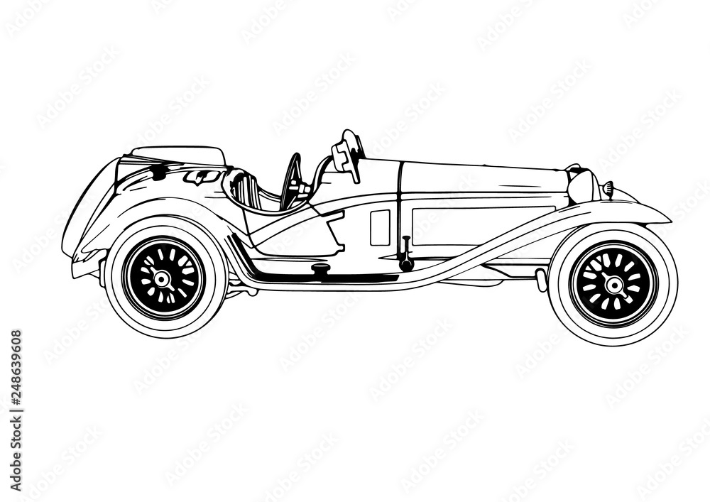sketch of a vintage sports car vector