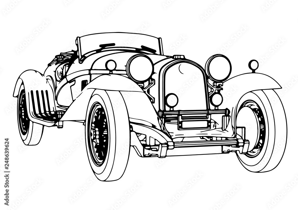 sketch of a vintage sports car vector