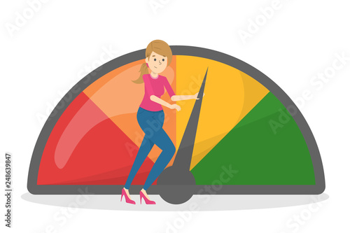 Credit score improvement concept. Woman pushing arrow