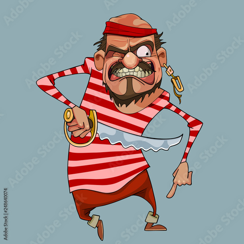 cartoon funny aggressive man in pirate clothes with a dagger