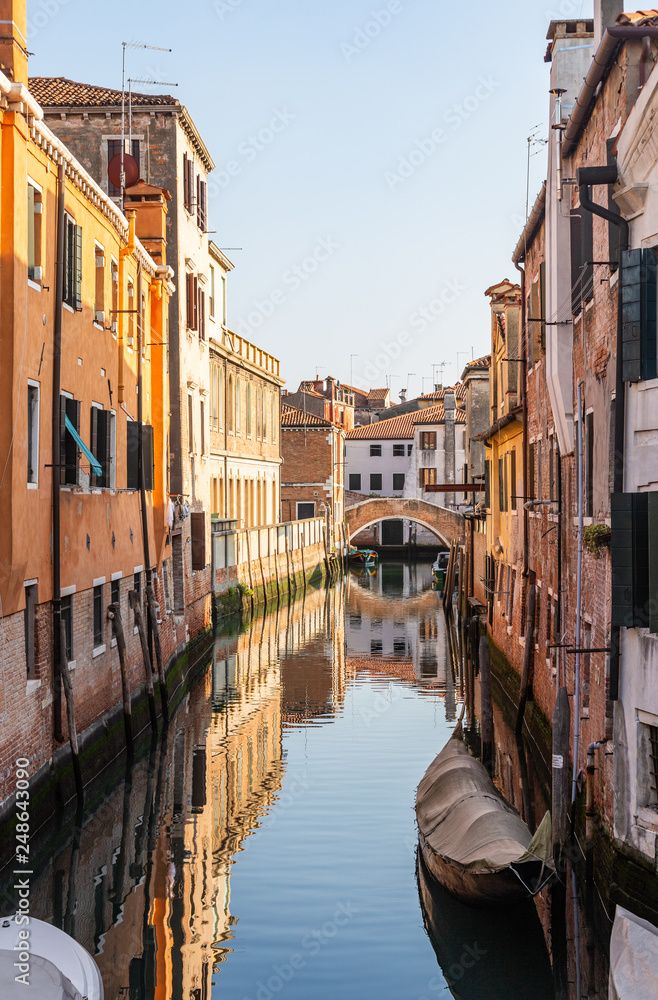 Venice, canal, boats, places where tourists rarely wander, Italy