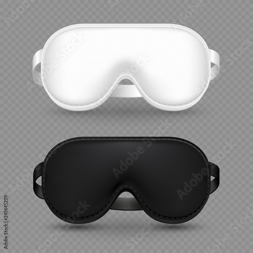White and black realistic sleeping mask vector isolated on transparent background. Travel mask for sleep night illustration