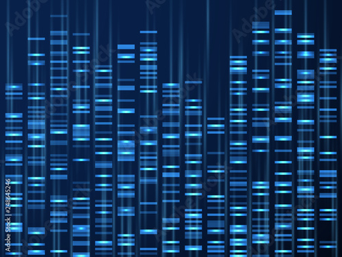 Genomic data visualization. Dna genome sequence, medical genetic map. Genealogy barcode vector background. Illustration of visualization dna, genetic and genealogical texture photo