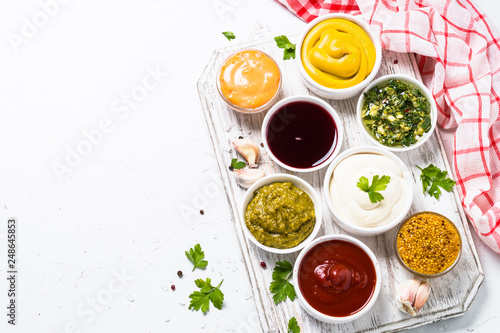 Sauce set assortment - mayonnaise, mustard, ketchup and others o