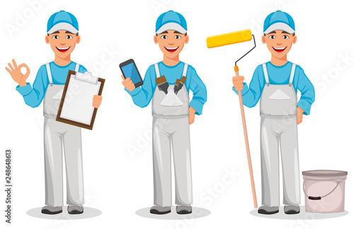 Painter man, set of three poses. Decorator