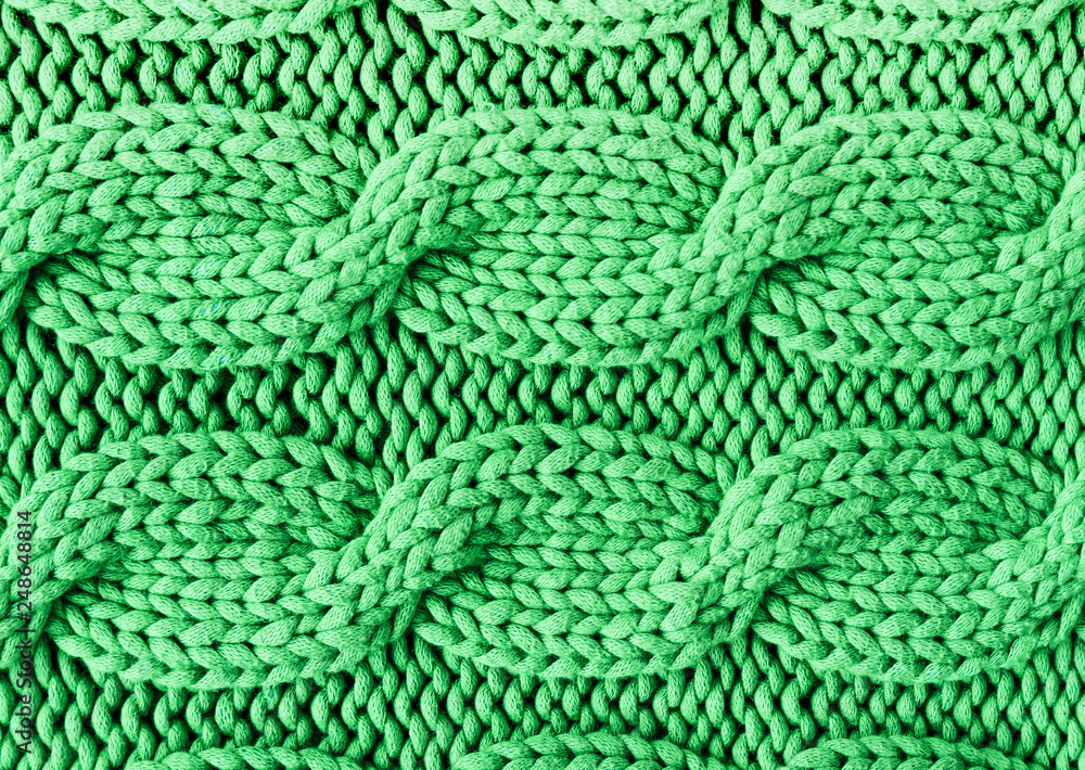 knitted from yarn green background