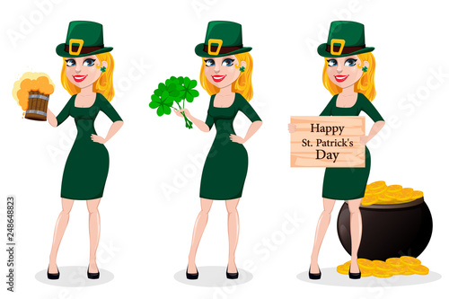 St. Patrick's Day. Woman in costume of Leprechaun