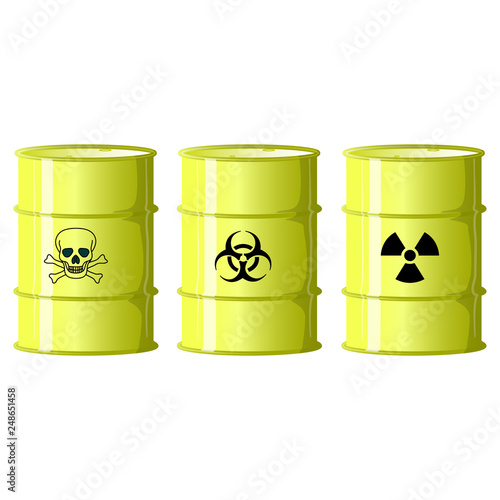 yellow barrels with radioactive waste vector illustration