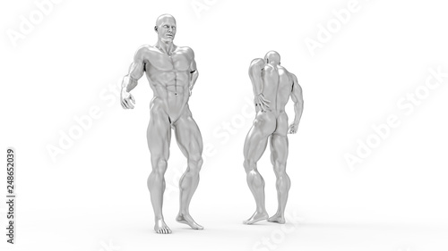 Male torso made of steel  pain in the back isolated on white background. 3d rendered medical illustration