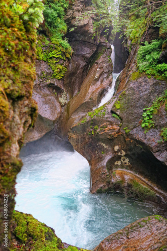 Fototapeta Naklejka Na Ścianę i Meble -  Waterfall of Leiternkammerklamm gorge at Wild Gerlostal valley Austria