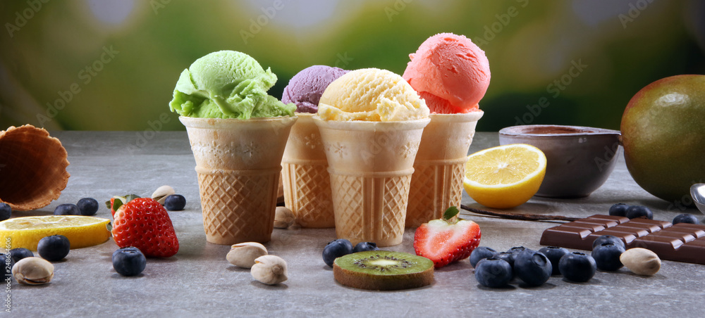 Set of ice cream scoops of different colors and flavours Set of ice cream scoops of different colors and flavours