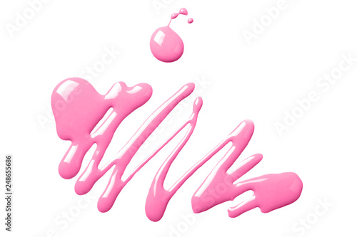 Stylish pink nail polish isolated on white background.