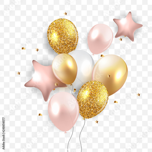 Glossy Happy Birthday Balloons Background Vector Illustration