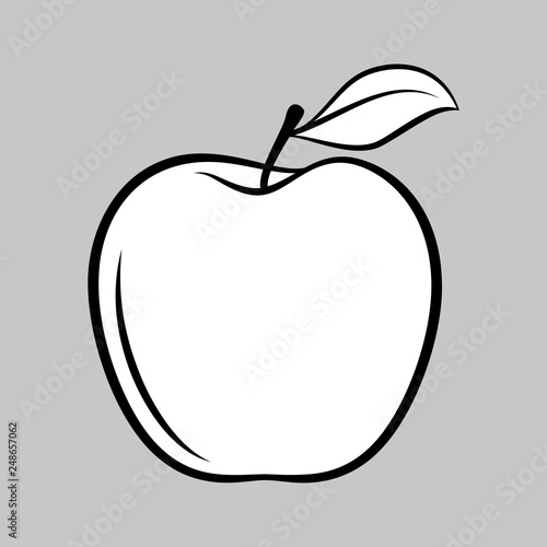Apple Cartoon Line Art Icon in Outline Style Illustration on a Gray Background