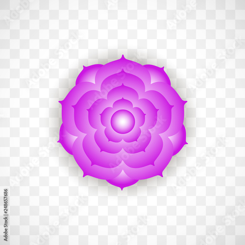 Crown chakra Sahasrara in violet color on transparent background. Isoteric flat icon. Geometric pattern.