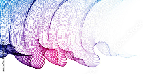 Dynamic wave transparent tulle textile on wind, particles flow, effect in motion. Vector abstract background. 3d shape dots blended mesh, relaxing calming wallpaper.