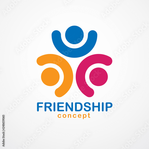 Teamwork and friendship concept created with simple geometric elements as a people crew. Vector icon or logo. Unity and collaboration idea, dream team of business people colorful design.