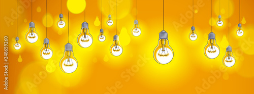 Light bulbs shining beautiful vector realistic illustration. Ideas concept, creative inspiration, creativity. Perfect background or wallpaper.
