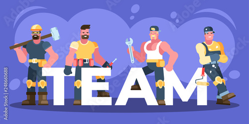 Colorful illustration of a team of workers