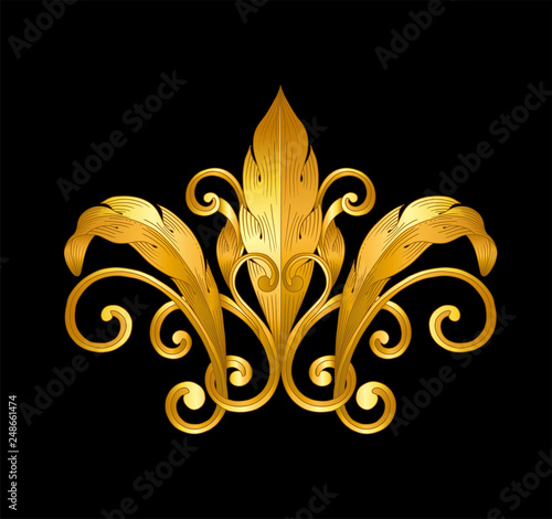 gold baroque ornament on black
