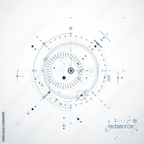 Engineering technological vector wallpaper made with circles and lines. Modern geometric composition can be used as template and layout. Abstract technical background.