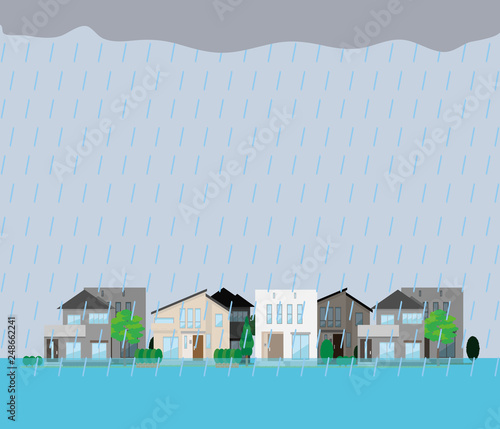 Illustration of a submerged residential area.